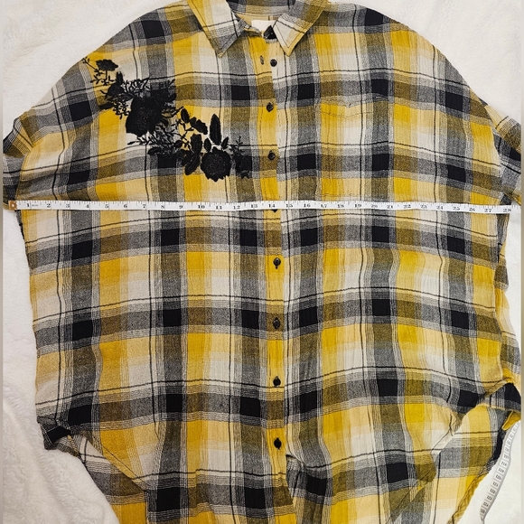 Anthropologie Maeve Embroidered Plaid Buttondown Oversized Tunic Shirt Size XS/S - Picture 10 of 13
